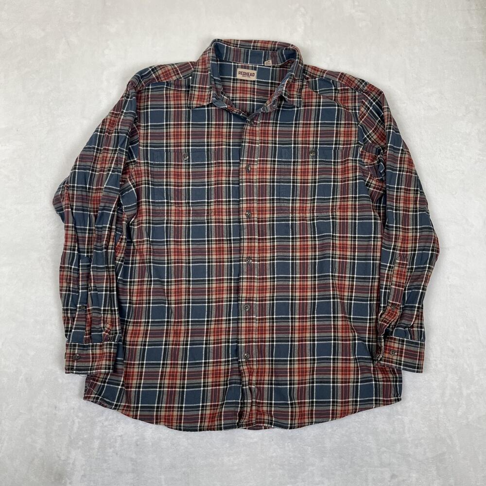 RedHead Flannel Shirt Mens 2XL Blue Red Plaid Long Sleeve Button Up Casual